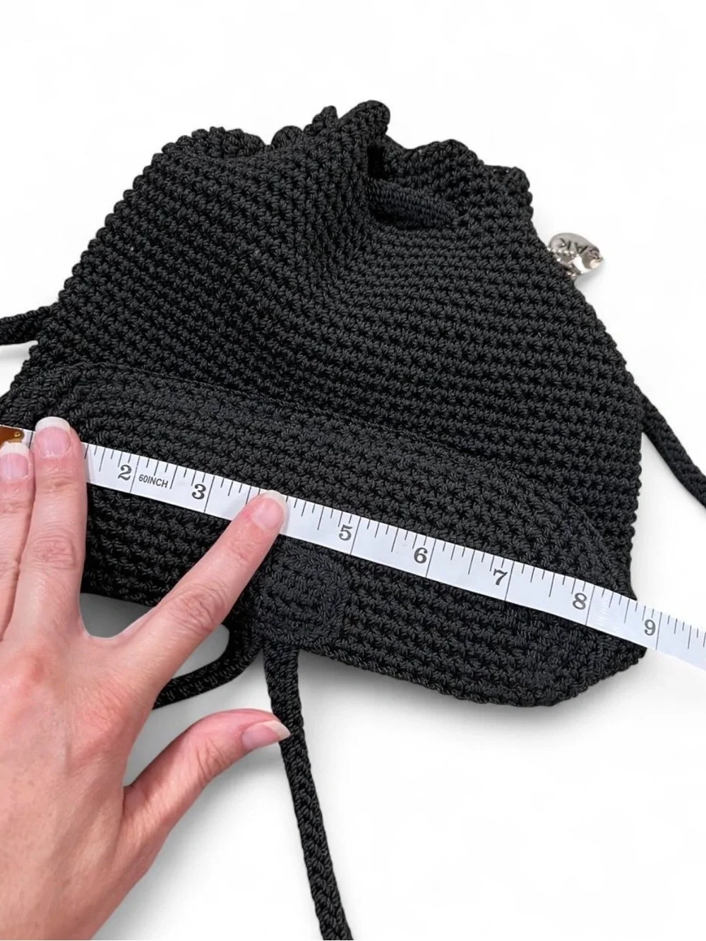 Vintage Y2K The Sak Black Crochet Drawstring Backpack